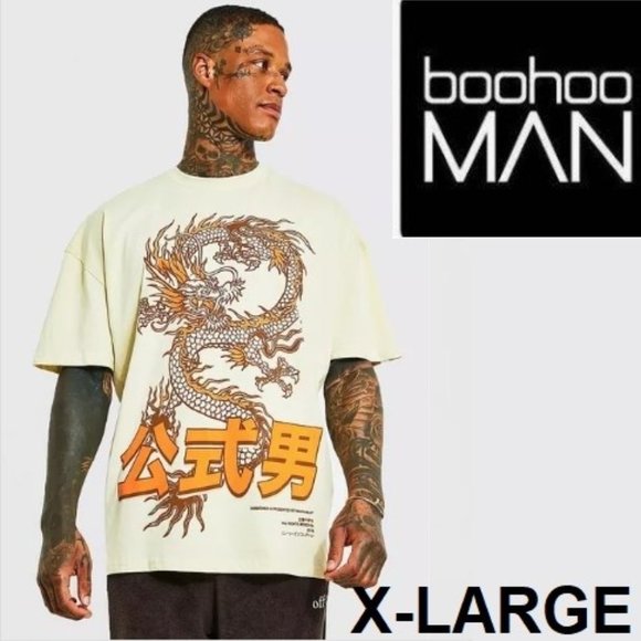 **HOST PICK** 2/$25 Men's Boohoo oversized Graphic t-shirt dragon Asian inspired - Picture 1 of 2